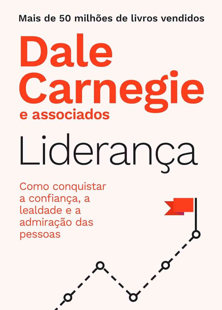 Capa do livro: "Liderança de Dale Carnegie", retrata qualidades de liderança e estratégias de sucesso.