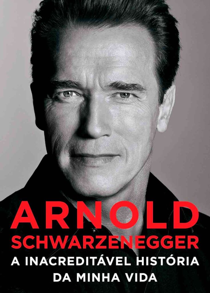 Capa da autobiografia de Arnold Schwarzenegger - apresentando o título e o nome do autor, um vislumbre cativante da vida do icônico.